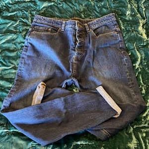 zanerobe men's 32 L34 joe blow denim busted blue jeans button fly cotton blend